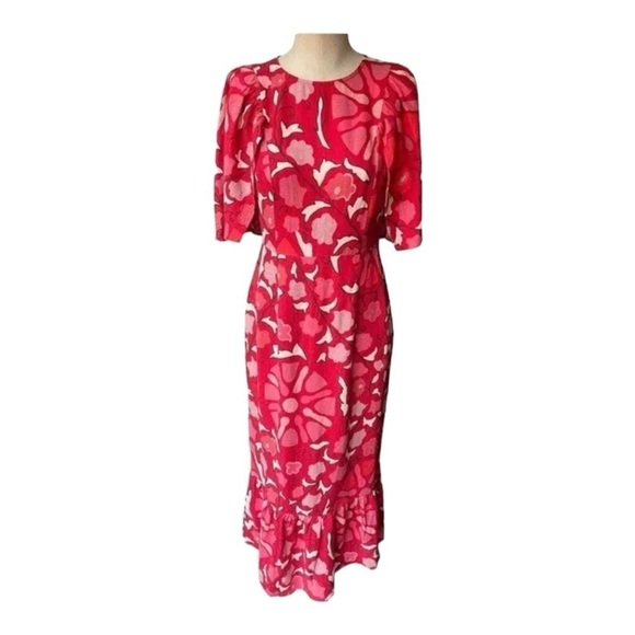 RHODE x Target Red Bat Sleeve Floral Linen Blend Midi Dress Size 17 NWT - Picture 10 of 15